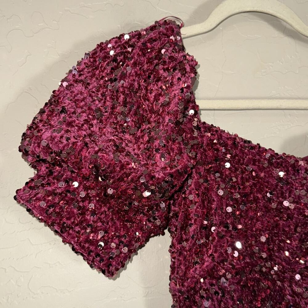 Altar’d state disco dress pink sequins puff sleeve mini party dress size small - Picture 6 of 9